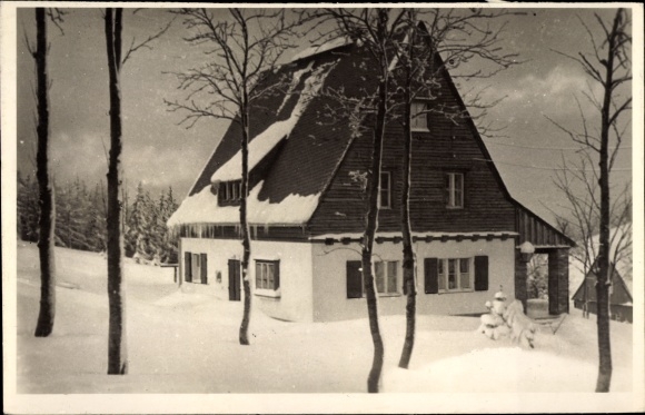 Postcard Tellerhäuser Breitenbrunn Erzgebirge, guest home Rühle, winter