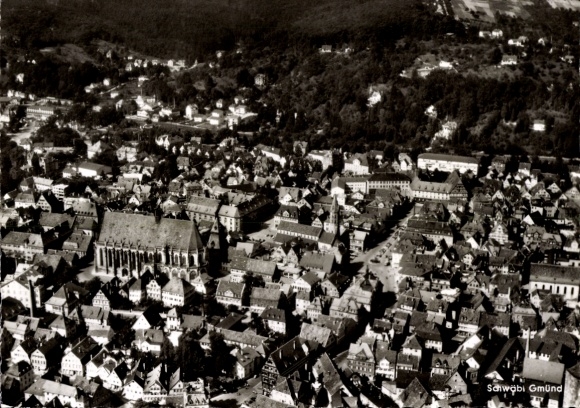 Postcard Schwäbisch Gmünd in Württemberg, aerial photograph