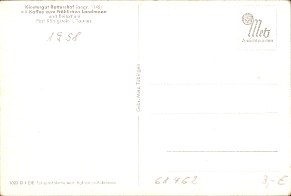 Postcard Rettershof Kelkheim Taunus, monastery estate, coffee for the happy farmer, exterior view, riding school
