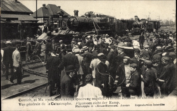 Postcard Contich Kontich Flandern Antwerp, railway accident, accident de chemin de fer 1908