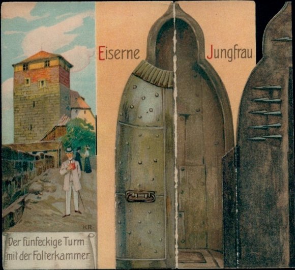Klapp Postcard Nuremberg, pentagonal tower with torture chamber, Iron Maiden