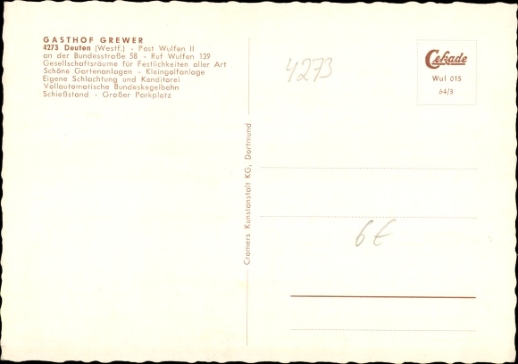 Postcard Deuten Dorsten in Westphalia, Gasthof Grewer, bowling alley, mini golf