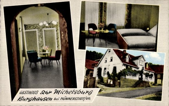 Postcard Burghausen Münnerstadt in Lower Franconia Bavaria, Gasthaus Zur Michelsburg