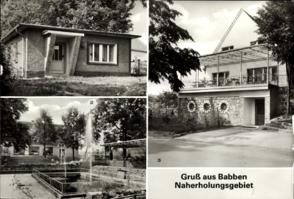 Postcard Babben in Niederlausitz, municipal council, cultural center, fountain