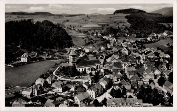 Postcard Elzach in the Black Forest, aerial photograph, building, country house style, Black Forest, nature