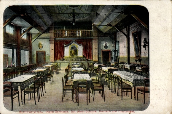 Postcard Klettwitz Schipkau in Niederlausitz, Hotel Germania, Hall, owner Alwin Schulze