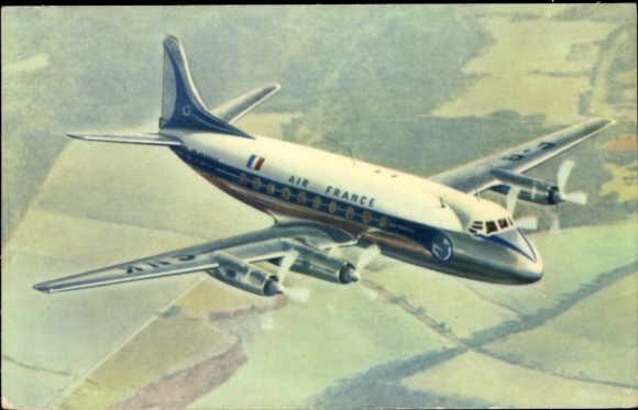 Postcard French passenger aircraft, Air France, Vickers Viscount
