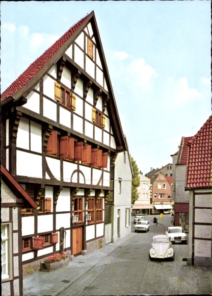 Postcard Werne an der Lippe Westphalia, Hotel Baumhove, rear view, half-timbered house