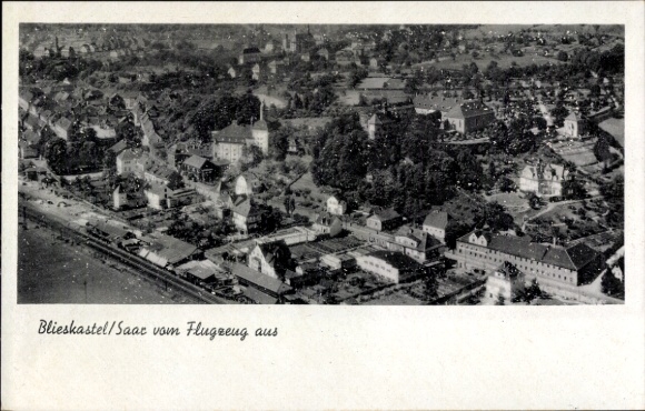Postcard Blieskastel in the Saarpfalz district, overall view from the airplane