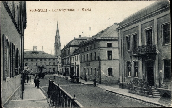 Ak Selb in de wijk Wunsiedel in het Fichtelgebirge Opper-Franken, Ludwigstrasse, markt, kerk