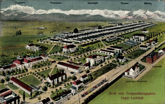 Postcard Graben in Swabia, military training area Lechfeld, panoramic view, action by Kirchmeier
