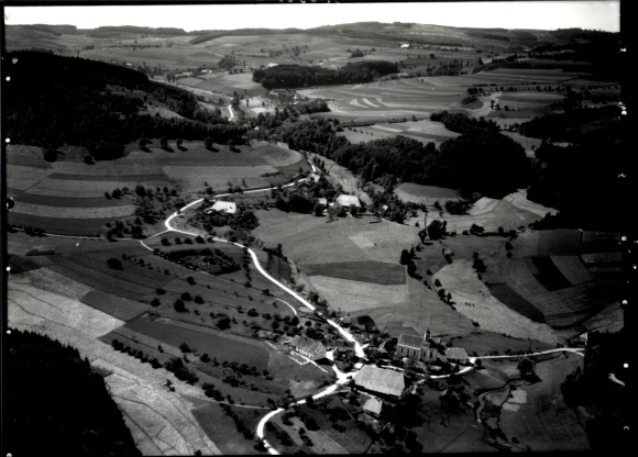 Postcard Oberbiederbach Biederbach Baden Württemberg, black and white aerial photograph of Biederbach in the middle of...