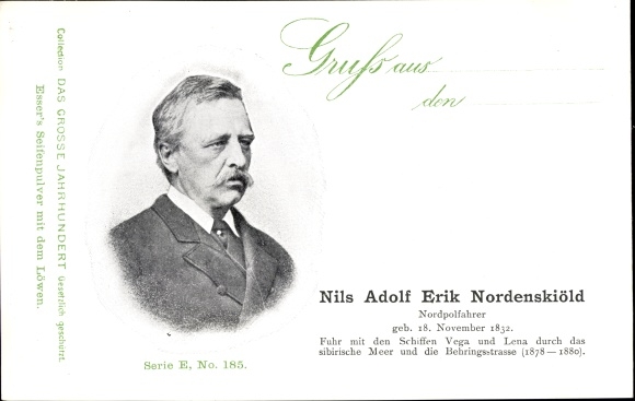PC Nild Adolf Erik Nordenskiöld, North Pole driver, portrait, advertisement, Esser's soap powder