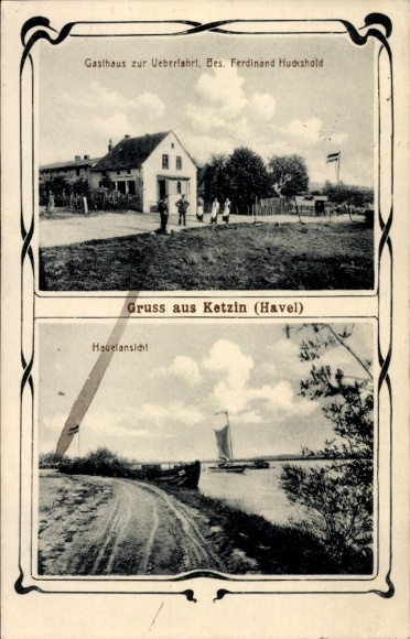Postcard Ketzin on the Havel, Gasthaus zur Überfahrt, Havel view