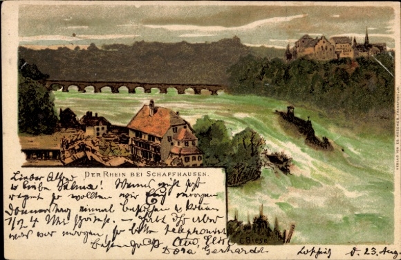 Künstler Litho Biese, Schaffhausen am Rhein Schweiz, Landschaft, Rheinfall