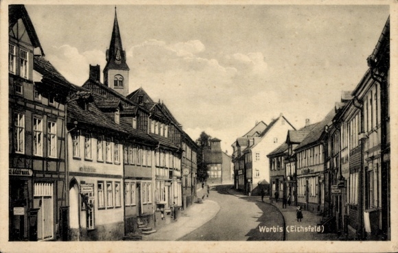 KP Worbis w Eichsfeld w Turyngii, widok na miasto, rzędy domów, kościół, Eichsfeld