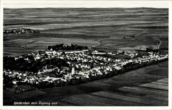 Postcard Wallerstein in Swabia, aerial view of rural surroundings, houses