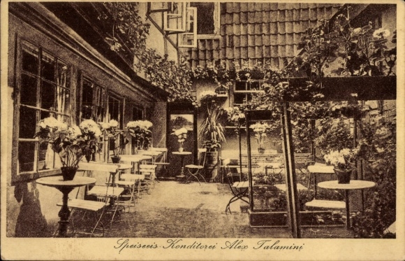 Postcard Celle in Lower Saxony, ice cream confectionery Alex Talamini, garden restaurant
