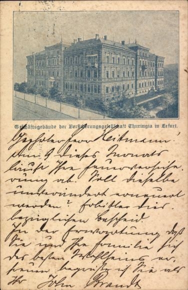 Postcard Erfurt in Thuringia, business building of the Thuringia insurance company