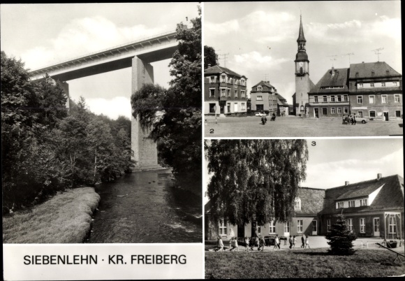 Ak Siebenlehn Großschirma in de wijk Mittelsachsen, snelwegbrug, plaats van de Thälmann-pioniers