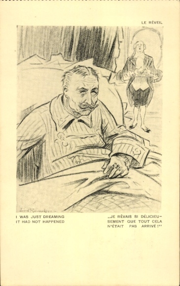 Artist Postcard Kaiser Wilhelm II in bed, nightmare