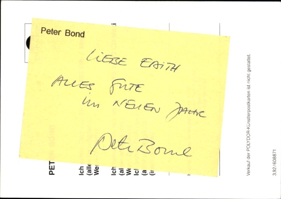 Photo actor and television presenter Peter Bond, autograph