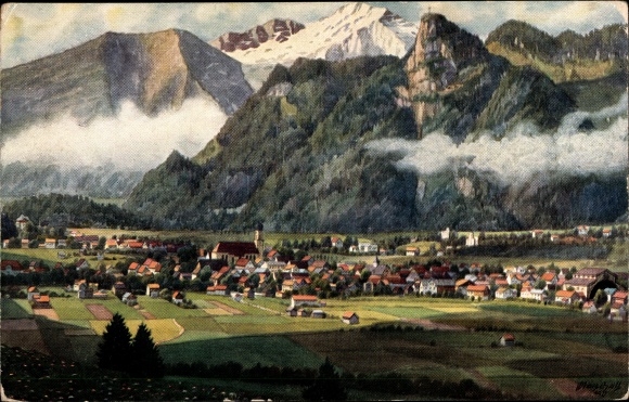 Artist PC V. Marshal, Oberammergau in Upper Bavaria, partial view with Kofel and Not