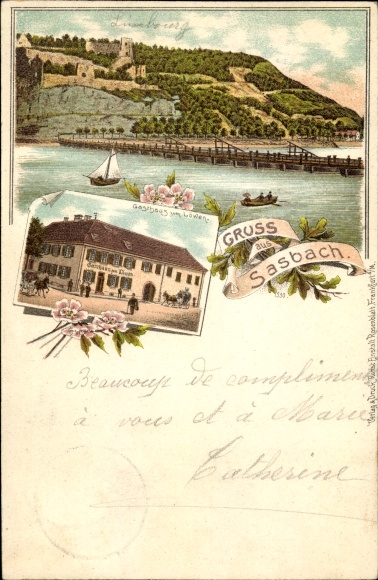 Chromo-Litho Sasbach am Kaiserstuhl, Inn zum Löwen, Limburg ruins
