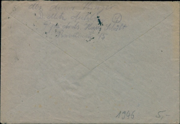 List Anklam 1946, znaczek Deutsche Post 2x 12 Pfennig, do MS Germania, Sperrwaffenarsenal