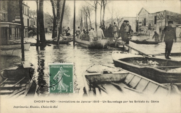 KP Choisy le Roi Val de Marne, powodzie w styczniu 1910 r., akcja ratunkowa inżynierów