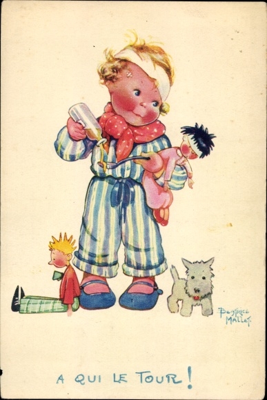 Artist PC Mallet, B., boy as a doctor, sick doll, dog, Le Qui le Tour