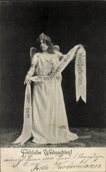 Postcard Merry Christmas, actress with crown