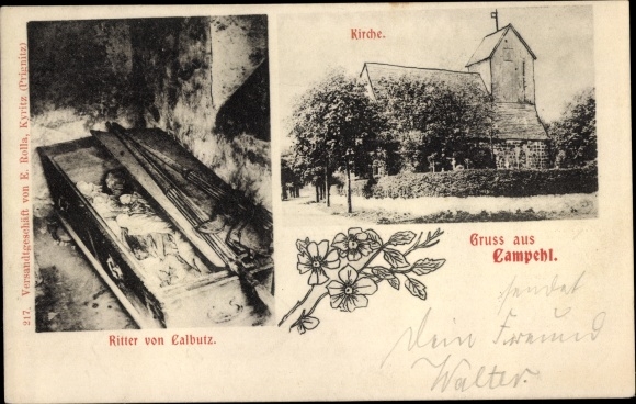 Postcard Kampehl Neustadt Dosse, tomb of the Knights of Calbutz, church