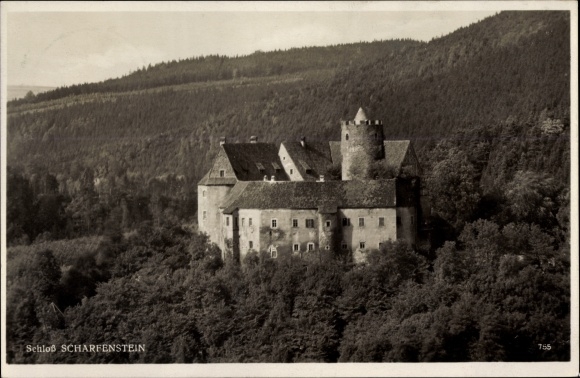 Ak Scharfenstein Drebach im Erzgebirge Sachsen, Blick auf das Schloss, Waldpartie