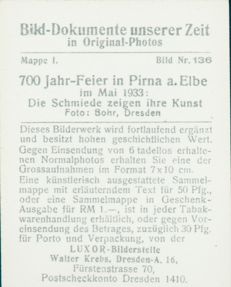Collective picture picture documents of our time No. 136, Pirna, 700th anniversary 1933, pageant, smithy