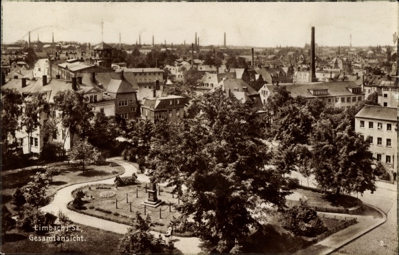 Postcard Limbach Oberfrohna Sachsen, general view, park, chimneys