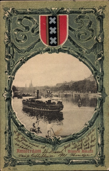 Wytłoczony herb passe-partout KP Amsterdam Holandia Północna Holandia, Binnen Amstel