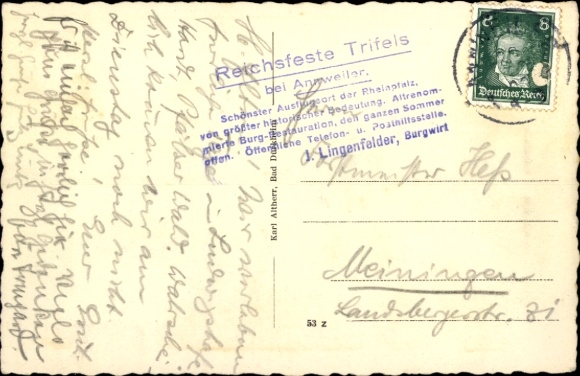 Postcard Annweiler am Trifels Pfalz, overall view of the town, mountains in the background, meaning, castle-Tr