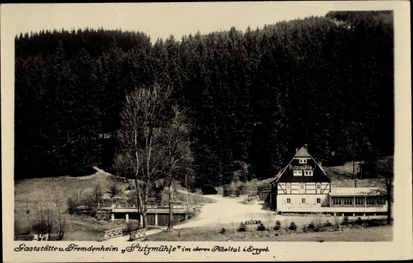 Postcard Oberpöbel Dippoldiswalde in the Eastern Ore Mountains, Gasthof Putzmühle in the Pöbeltal b. Kipsdorf, Winter