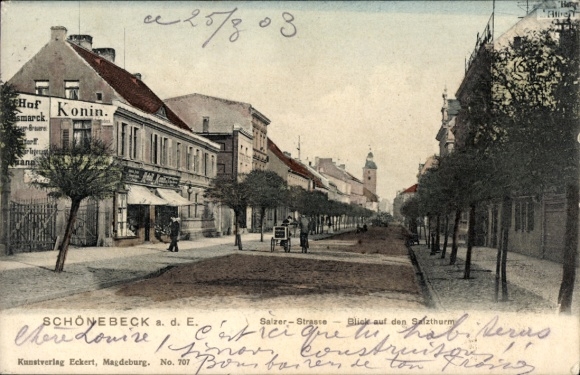 Postcard Schönebeck on the Elbe, Salzer Straße, Salzthurm, Haf Konin, Eckert Art Publishers, Magdeburg