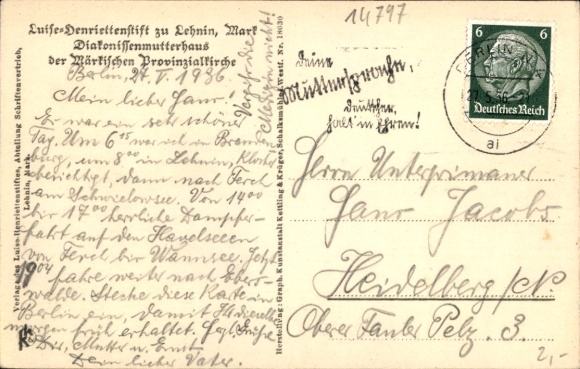 Postcard Lehnin, Luise Henriettenstift, Deaconess Motherhouse, Royal House