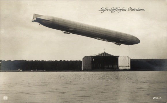 Postcard Potsdam, airship port, Zeppelin, Sanke WS 3