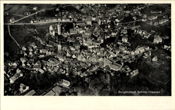 Postcard Schlitz in Hesse, aerial photograph of the city