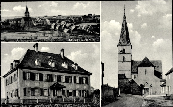 Ak Münchaurach Aurachtal in Midden-Franken, gedeeltelijk zicht, kerk, gebouw