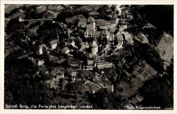 Postcard Burg an der Wupper Solingen in the Bergisches Land, aerial photography, city panorama, castle