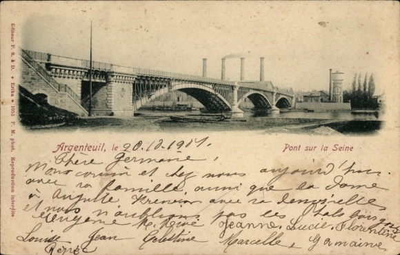 Ak Argenteuil Val d'Oise, Brücke über die Seine