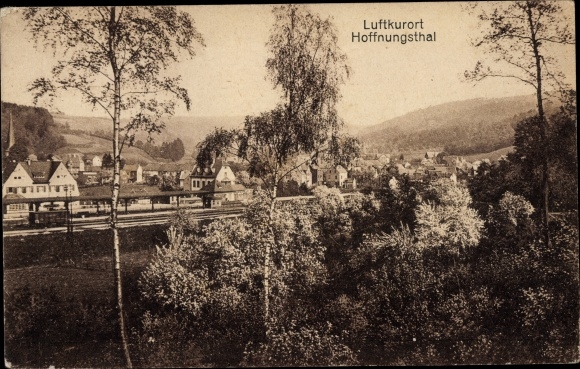 Postcard Hoffnungsthal Rösrath in the Rheinisch Bergisches Kreis, panorama, train station
