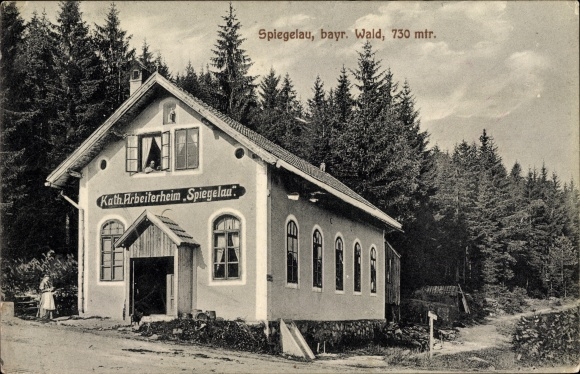 Postcard Spiegelau in the Bavarian Forest of Lower Bavaria, Catholic workers&#39; home on the edge of the forest