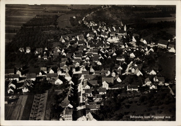 Postcard Schmiden Fellbach in Württemberg, aerial view of houses, church visible