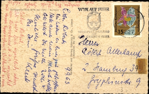 Postcard Wyk on Föhr North Frisia, Kurhaus
